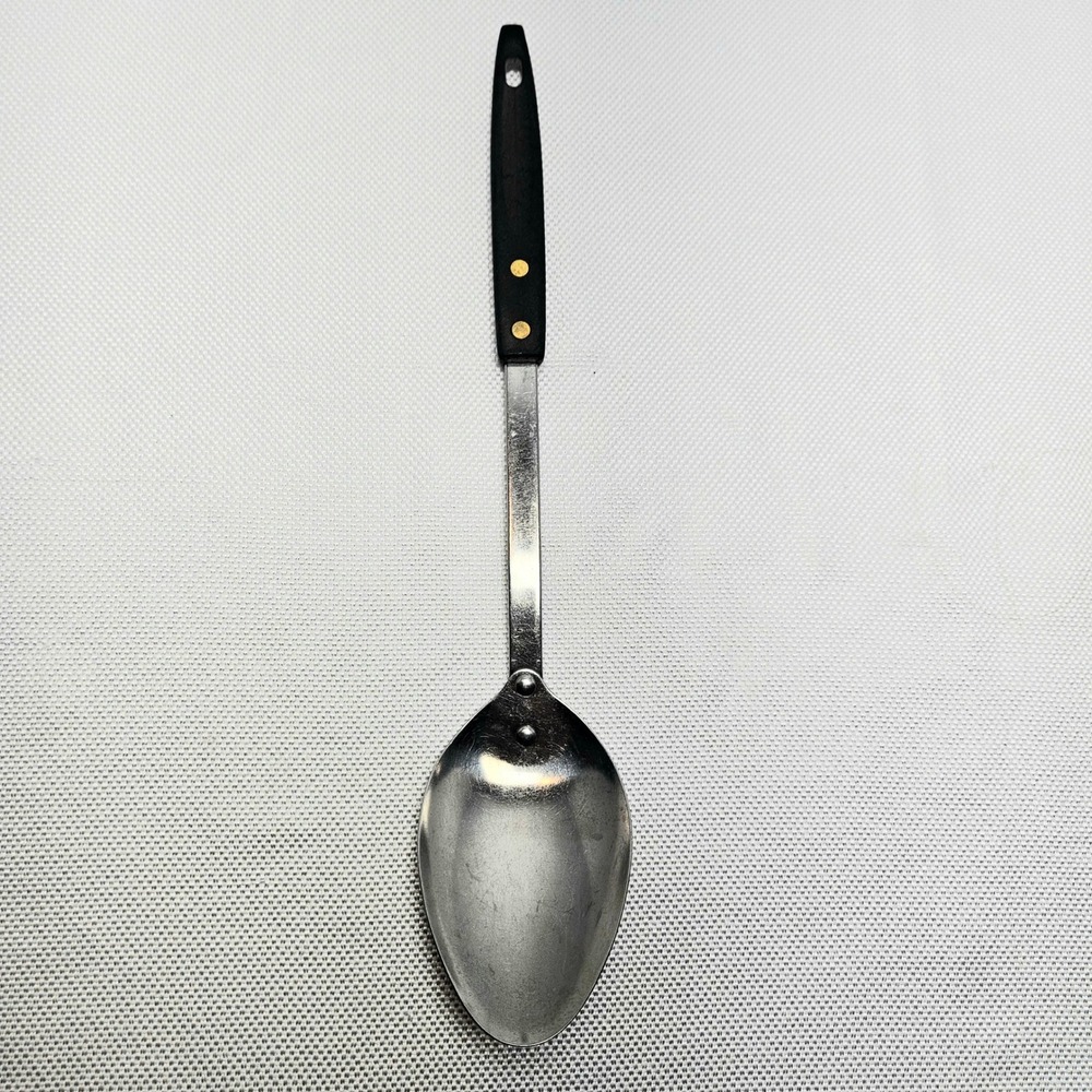 Vintage Stainless Steel Serving Spoon Black Handle Made in USA